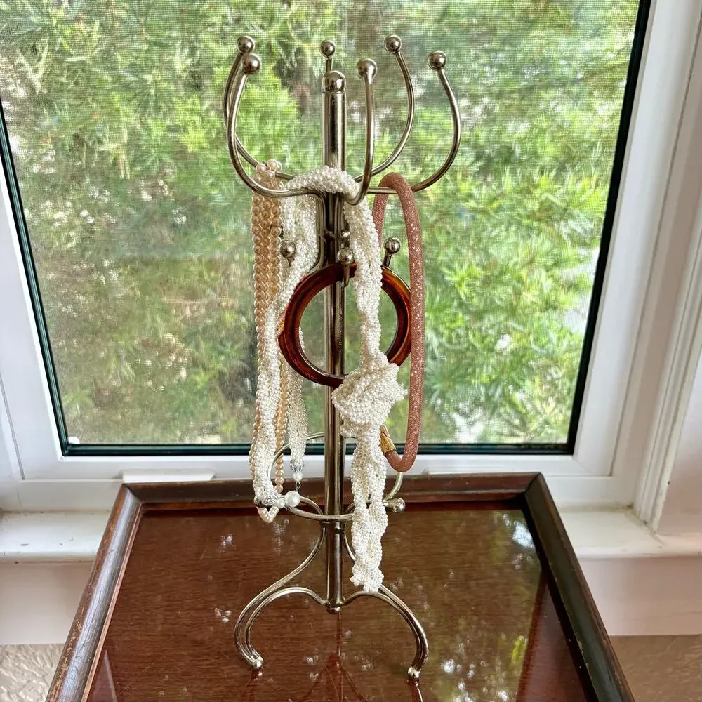 Vintage Silver Tone Mini Coat Rack Jewelry Stand or Display 16 Inch